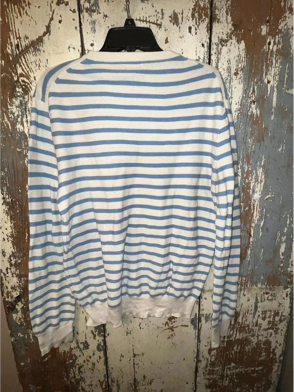 J. Crew mens sweater, size Large, blue and white stripes